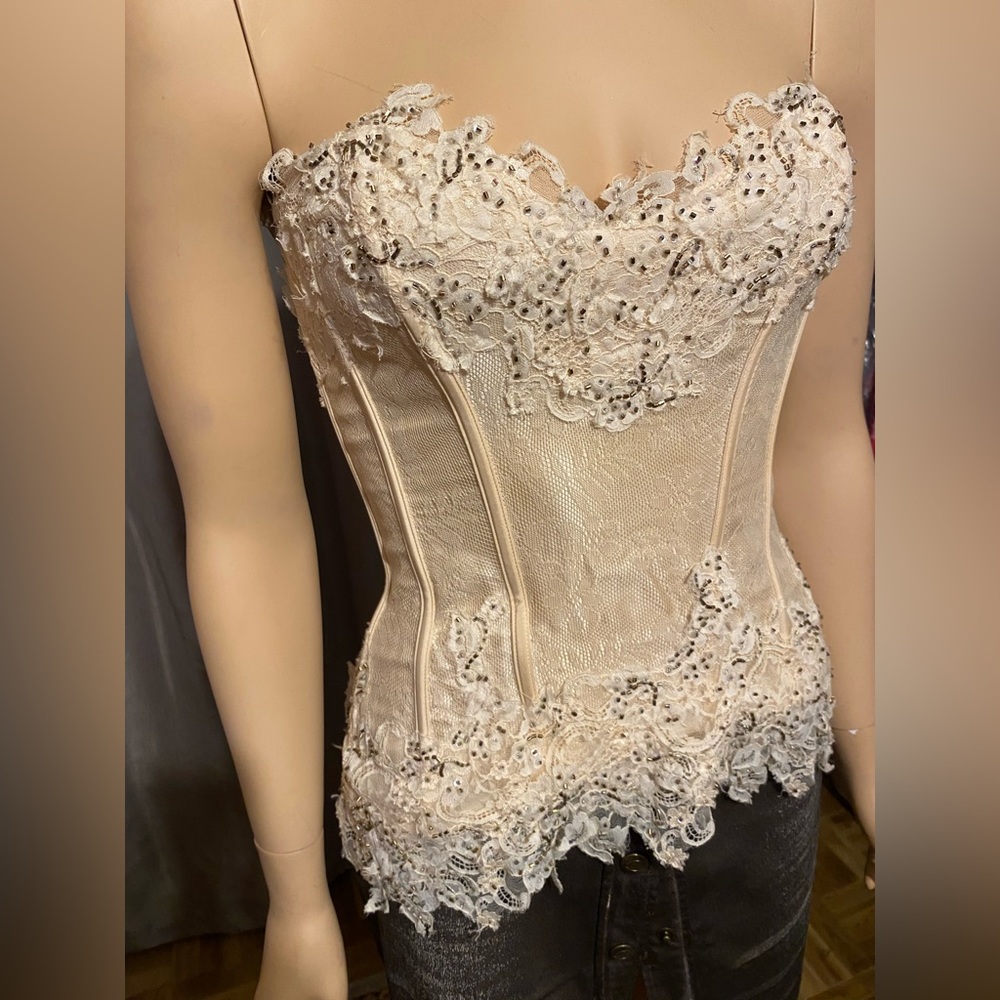 Fine Silk& Lace Bustier Gorgeous! champagne color - Picture 1 of 11